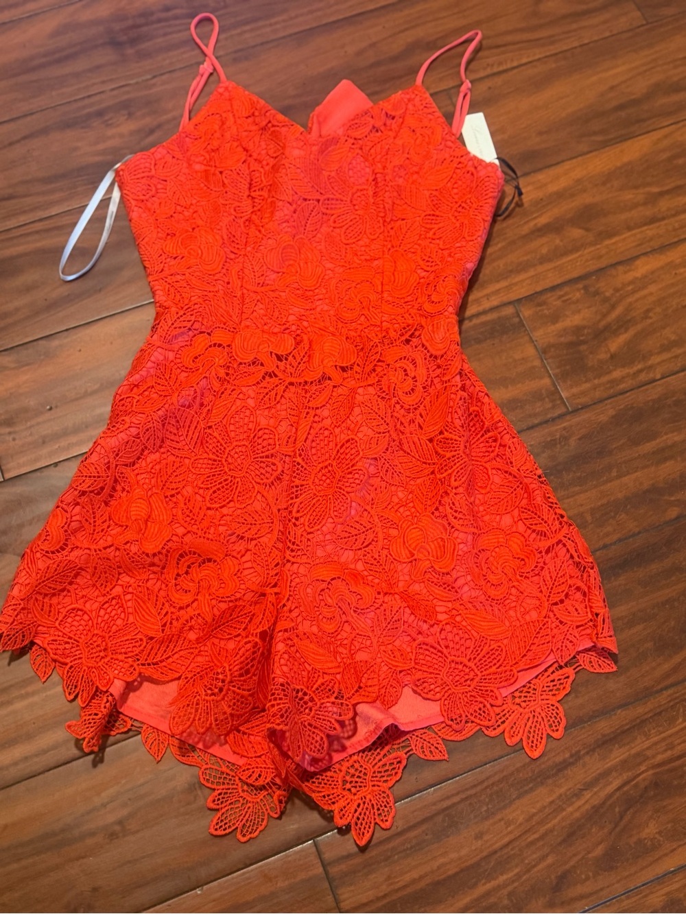 Lovers + Friends Red Lace Mini Romper with Back Tie - Picture 3 of 10